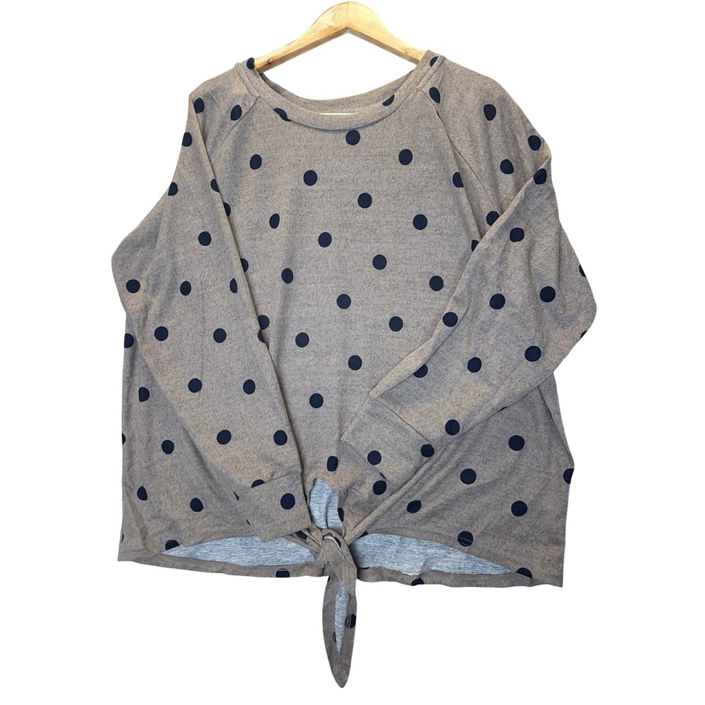 Perch by Blu Pepper Polka Dot Tie Front Top Tan Navy 2XL PTB4096